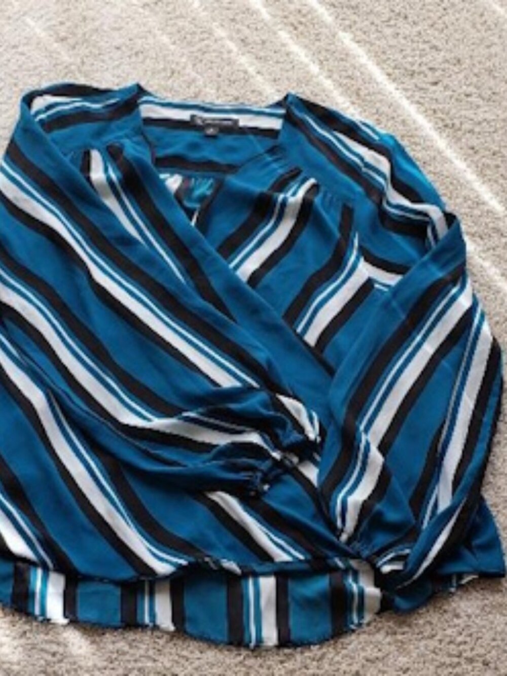 Inc International Concepts Women's Blue Striped Surplice Blouse Top